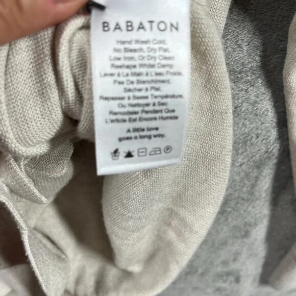 Babaton Cardigan Women Size Medium Cream Nude Button-up V-Neck Finley Silk Blend - Picture 8 of 9